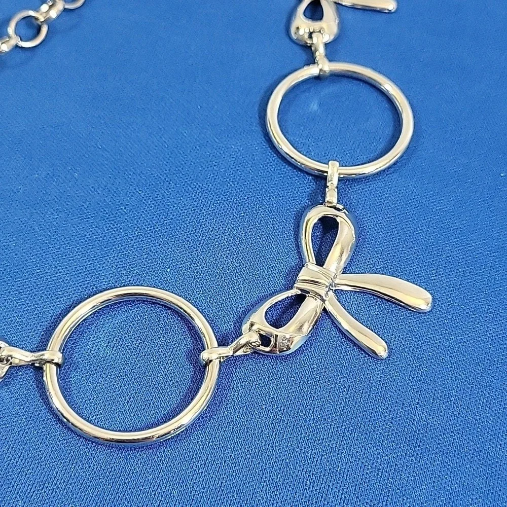 Retro Y2K Belly Chain Metal Belt Silver-tone Cutesy Bows‎ Fits Upto 38